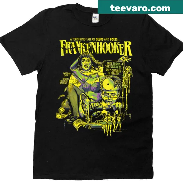 Vintage-style T-shirt with humorous cult horror movie graphics