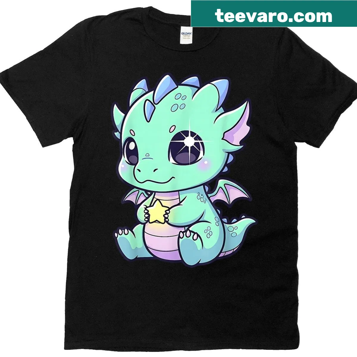 Cute baby dragon illustration in kawaii anime style — on a men's t-shirt