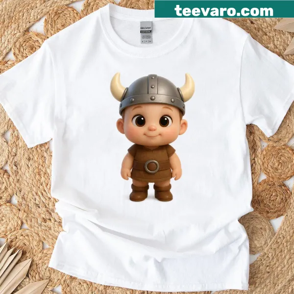 Kawaii baby Viking warrior cartoon graphic t-shirt