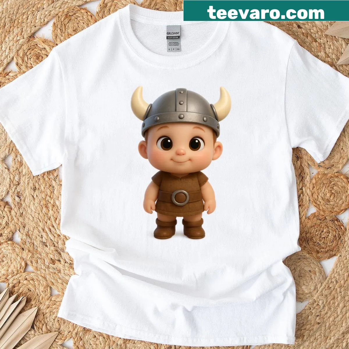 Kawaii baby Viking warrior cartoon graphic t-shirt — on a men's t-shirt
