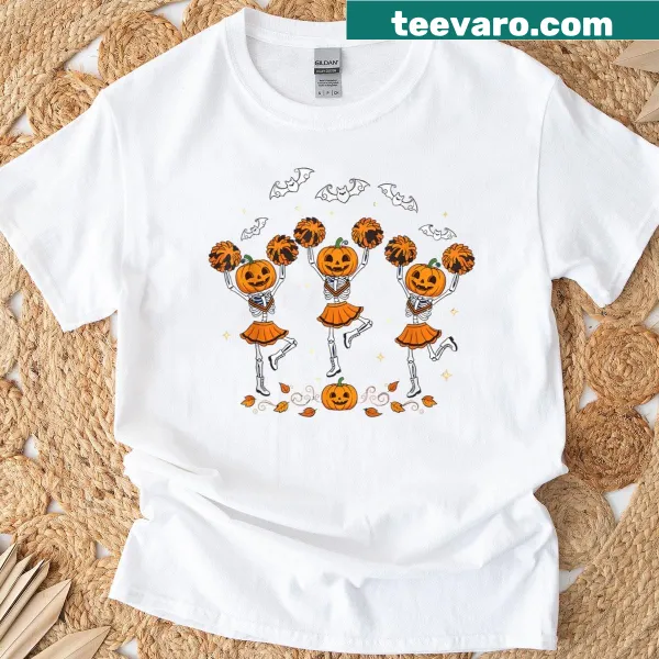 Cute cheerleader in a pumpkin costume for Halloween