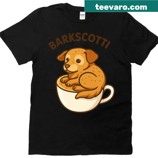 Cute dog illustration enjoying coffee and biscotti on a T-shirt