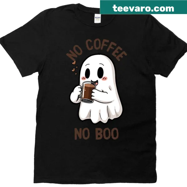 Cute ghost holding a cup of coffee on a t-shirt
