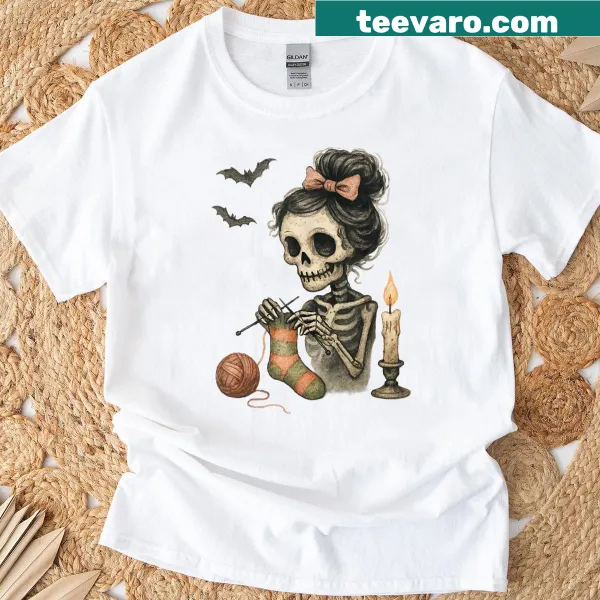 Cute skeleton knitting with yarn for Halloween