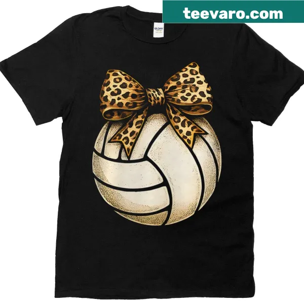 Cute T-shirt for volleyball moms with a bow and volleyball graphics