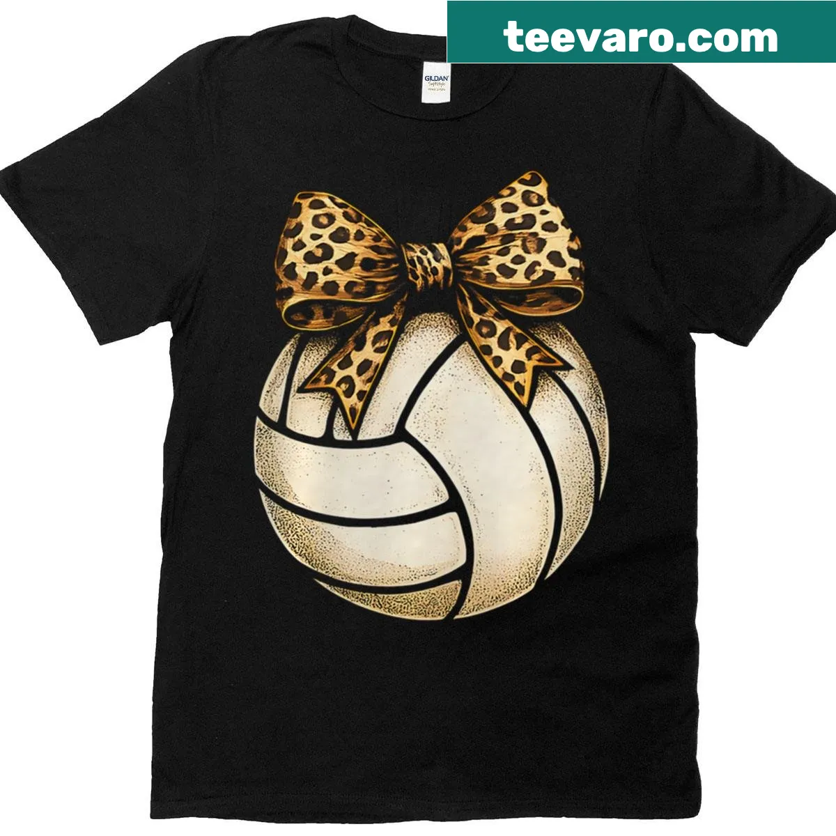 Cute T-shirt for volleyball moms with a bow and volleyball graphics — on a men's t-shirt