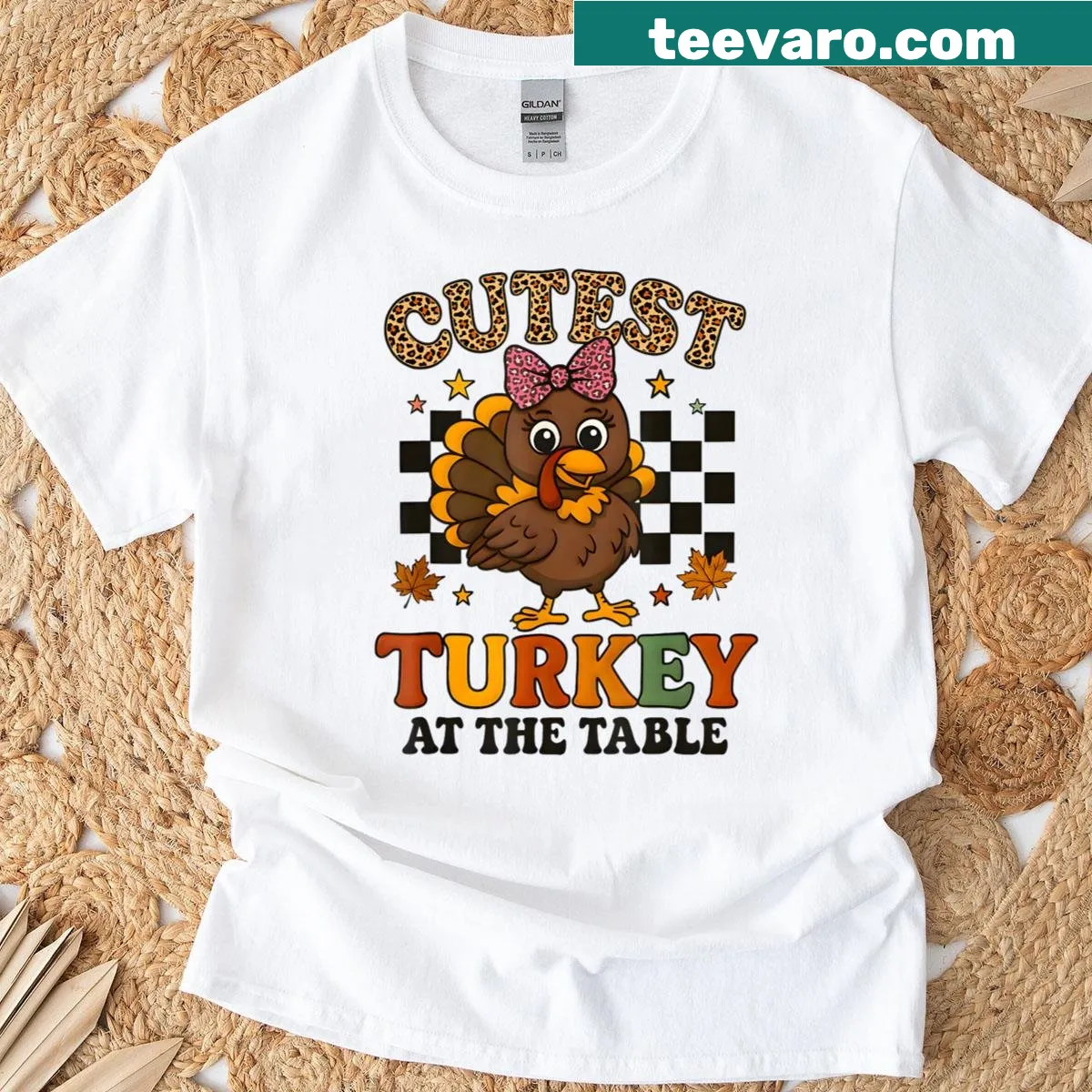Cute turkey wearing a leopard bow for Thanksgiving — on a men's t-shirt