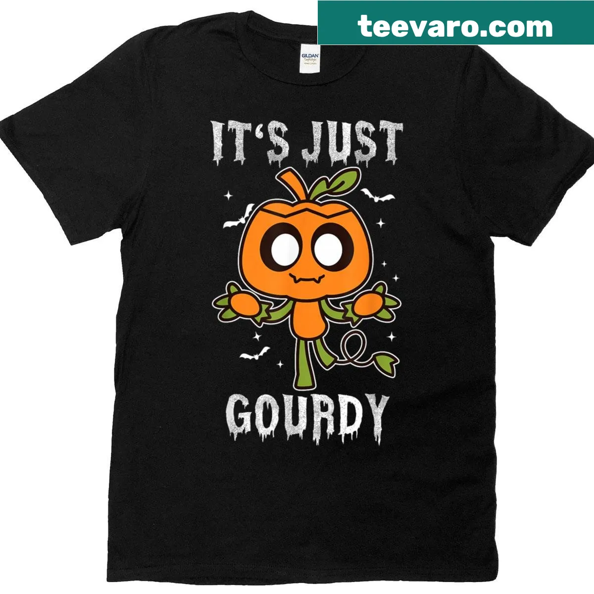 Whimsical spooky gourdy illustration for Halloween on a T-shirt — on a men's t-shirt