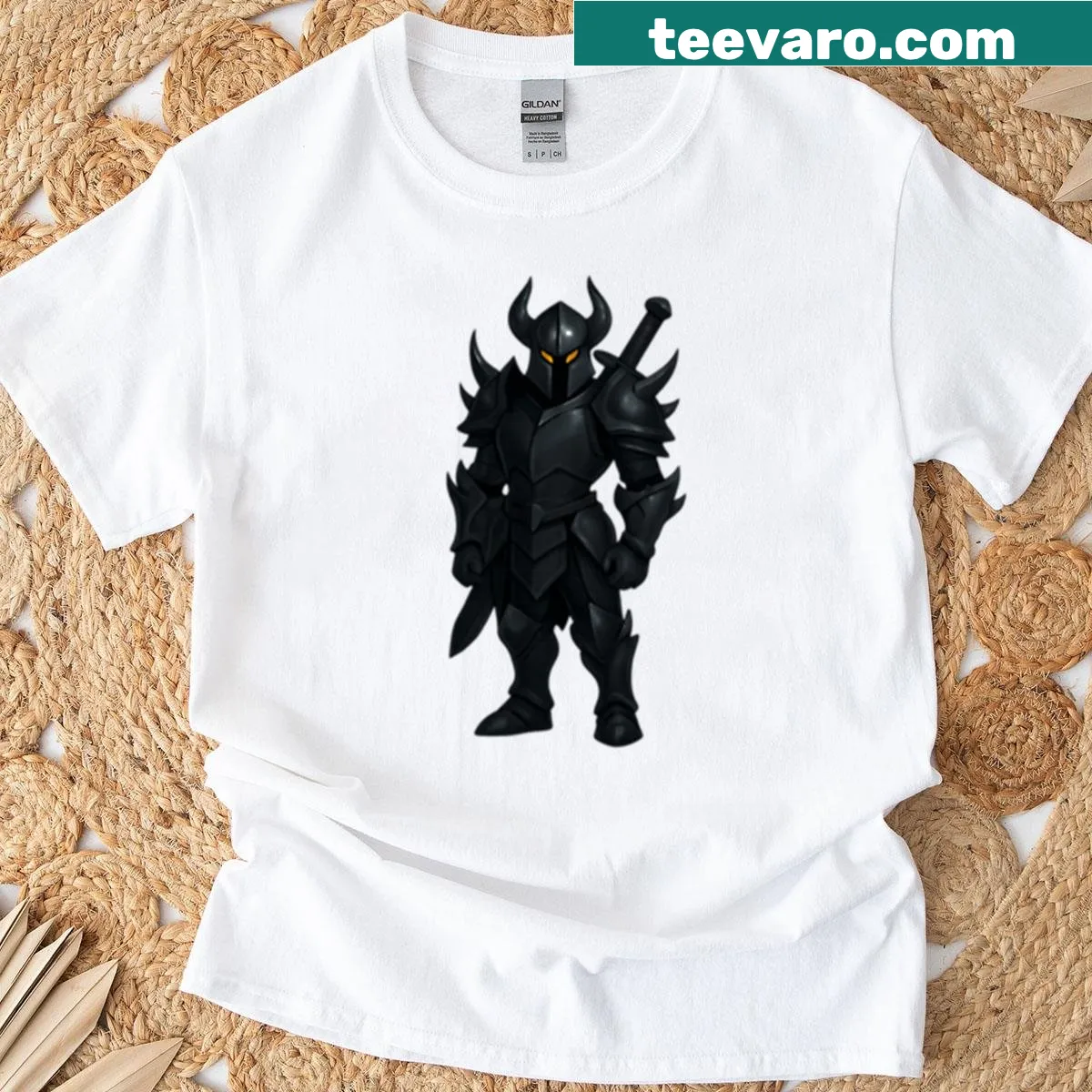 Dark warrior graphic T-shirt illustrating strength — on a men's t-shirt