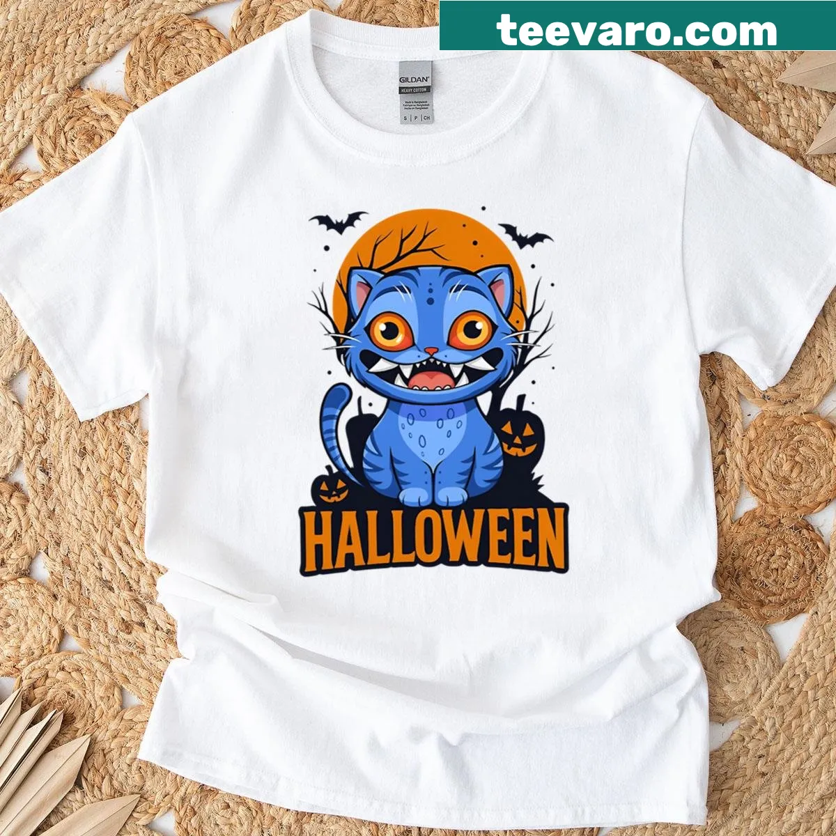 Cartoon pumpkin character for Halloween T-shirt — on a men's t-shirt