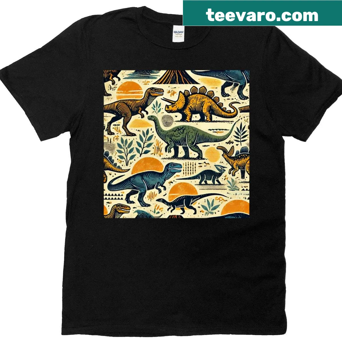 Playful dinosaur illustrations on a casual T-shirt — on a men's t-shirt