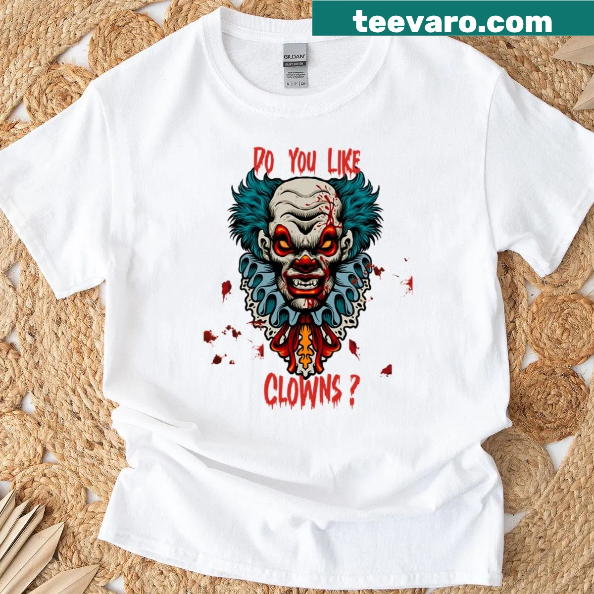Funny clown graphic on oversized Halloween T-shirt — on a men's t-shirt