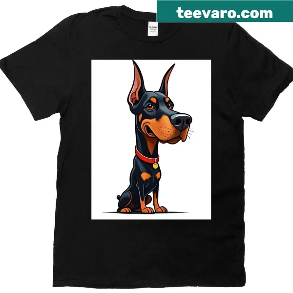 Bold caricature of a Doberman on a playful t-shirt
