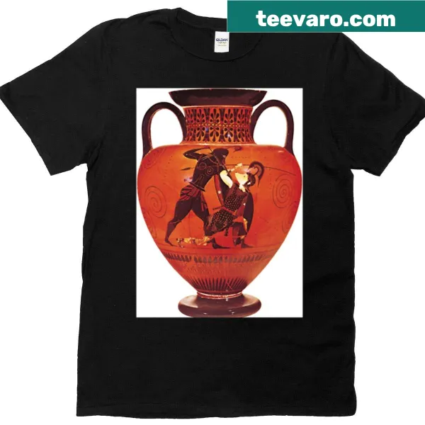 Dog illustration in Greek vase style on T-shirt