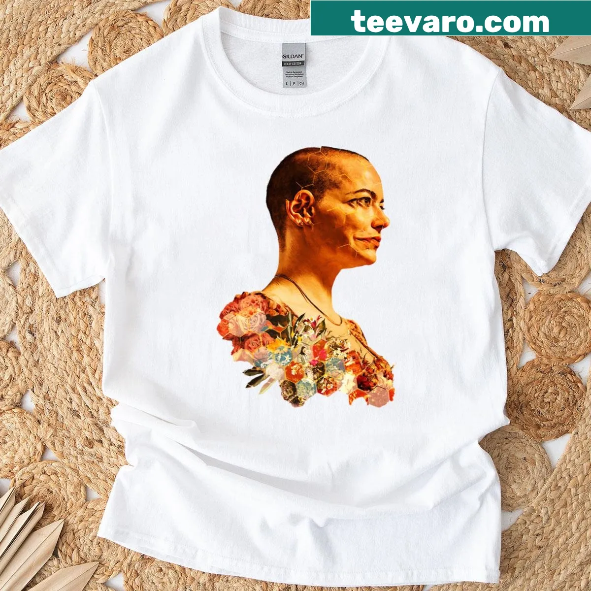 Illustrative T-shirt featuring Emma Stone in Bugonia. — on a men's t-shirt