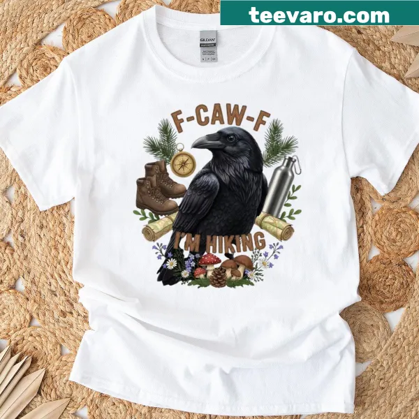Cartoon crow with funny hiking slogan design
