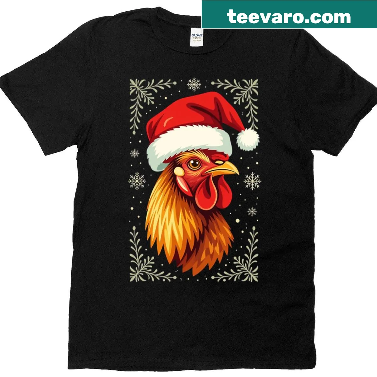 Festive rooster in Christmas attire on a T-shirt — on a men's t-shirt
