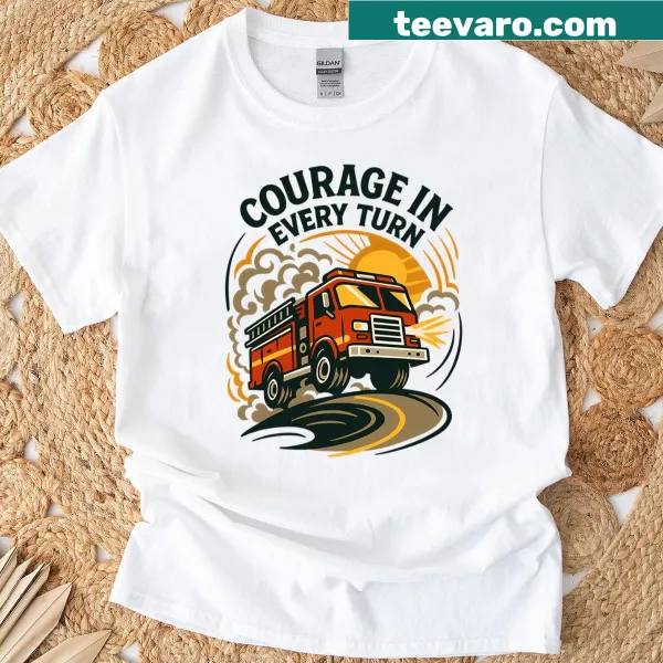 Illustration of a firetruck with smoke on a t-shirt