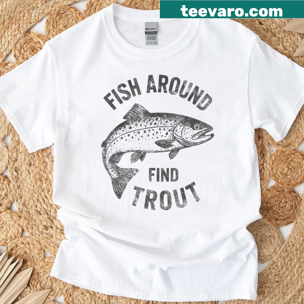 Funny fishing t-shirt with the slogan Fish Around And Find Trout — on a men's t-shirt