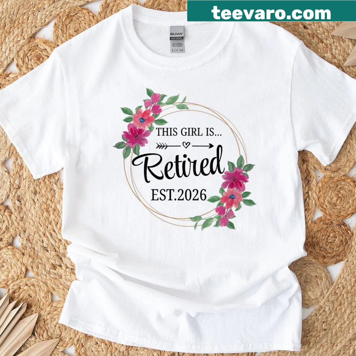 Floral graphic with retirement text for women. — on a men's t-shirt