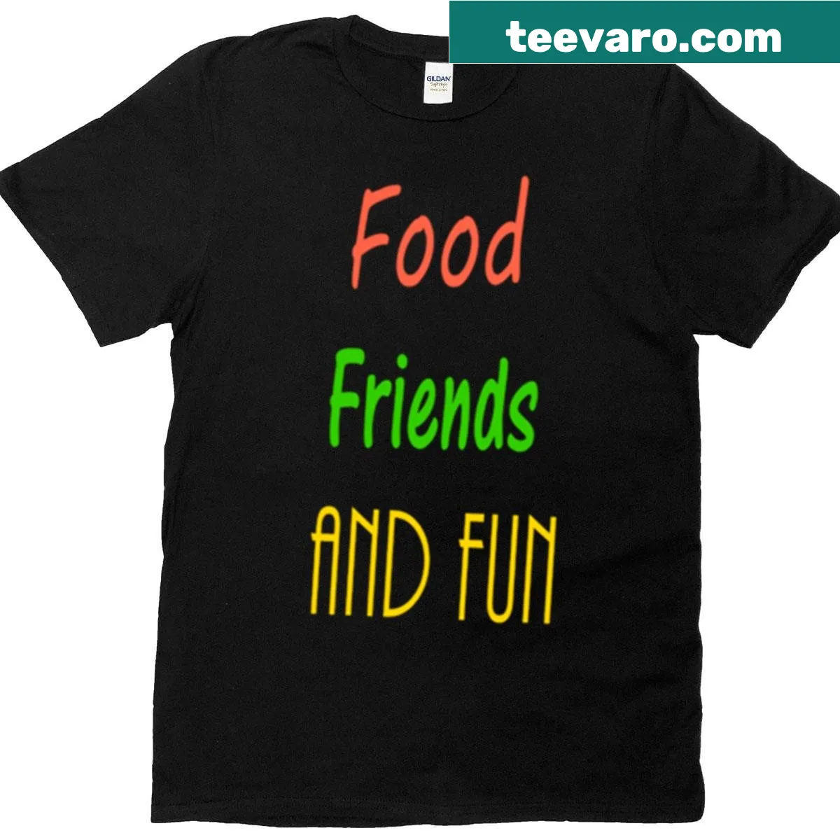 Positive quote about food and friendship on a casual T-shirt — on a men's t-shirt
