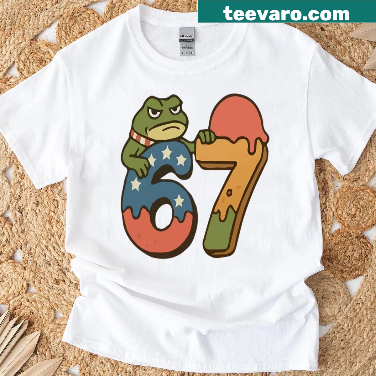 Retro frog ice cream design with '67' — on a men's t-shirt