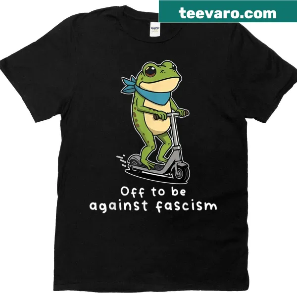 Whimsical frog illustration protesting against fascism on T-shirt