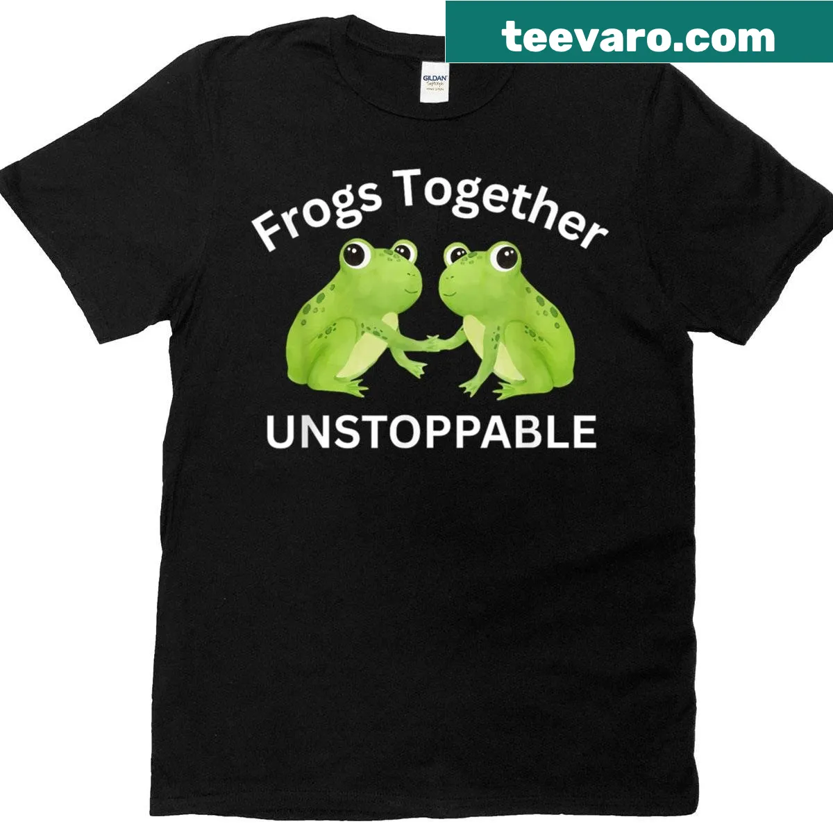 Whimsical frog graphic conveying unity on T-shirt — on a men's t-shirt