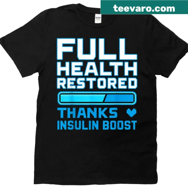 Inspirational diabetic gamer shirt with text about insulin boost
