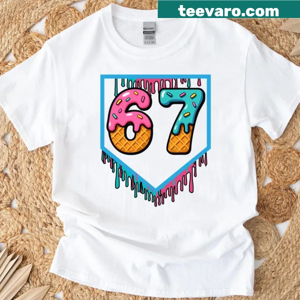 Playful ice cream drip design with the number 67