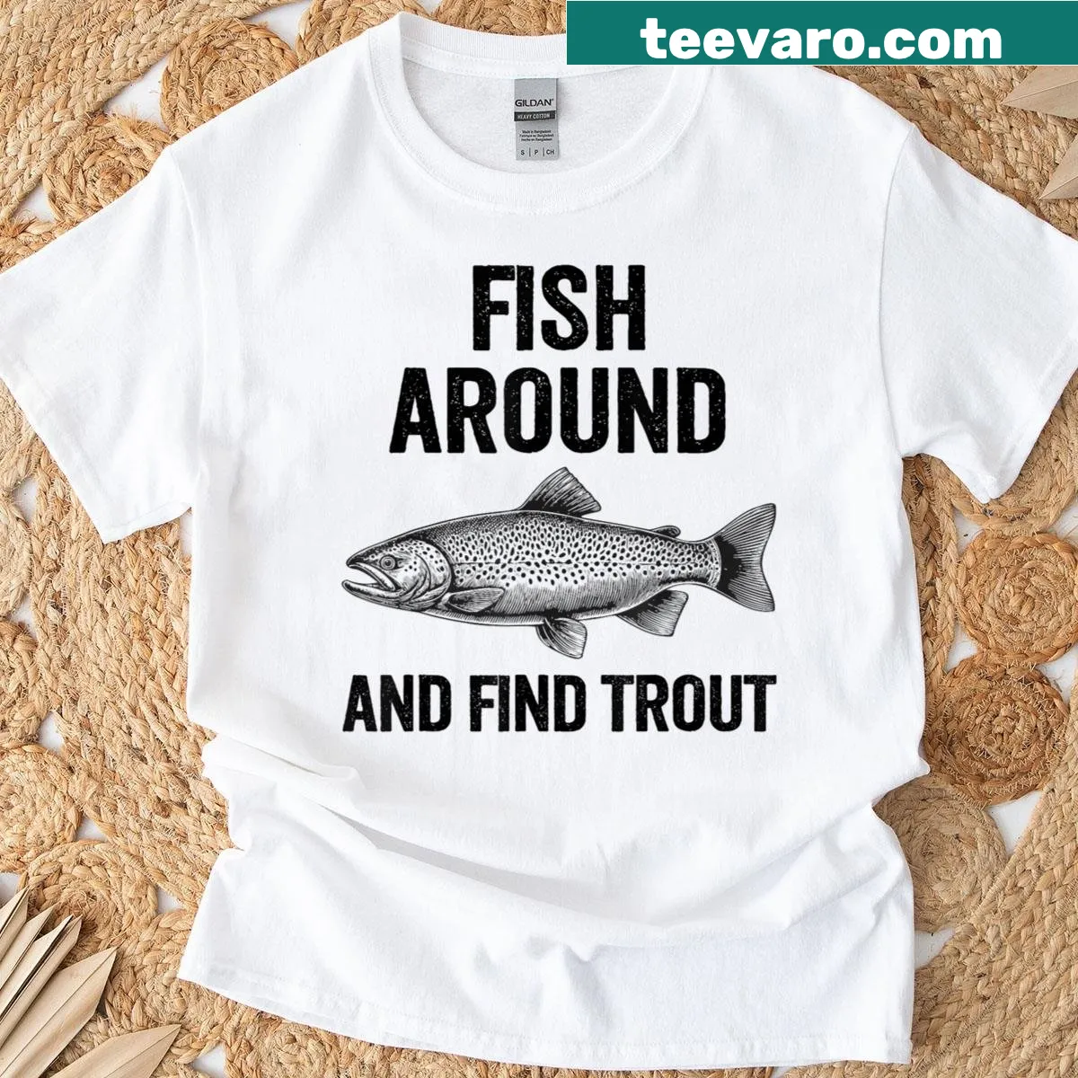 Funny fish and trout joke t-shirt illustration — on a men's t-shirt