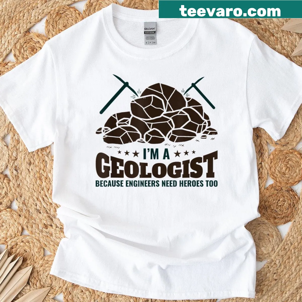 T-shirt with humorous geology-themed quote design — on a men's t-shirt