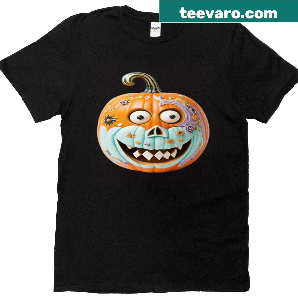 Laughing pumpkin graphic t-shirt for Halloween — on a men's t-shirt
