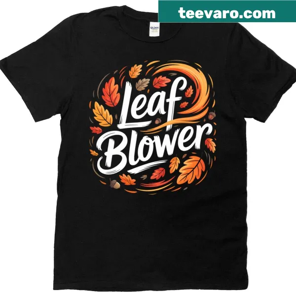 Funny squirrel with a leaf blower illustration on a T-shirt