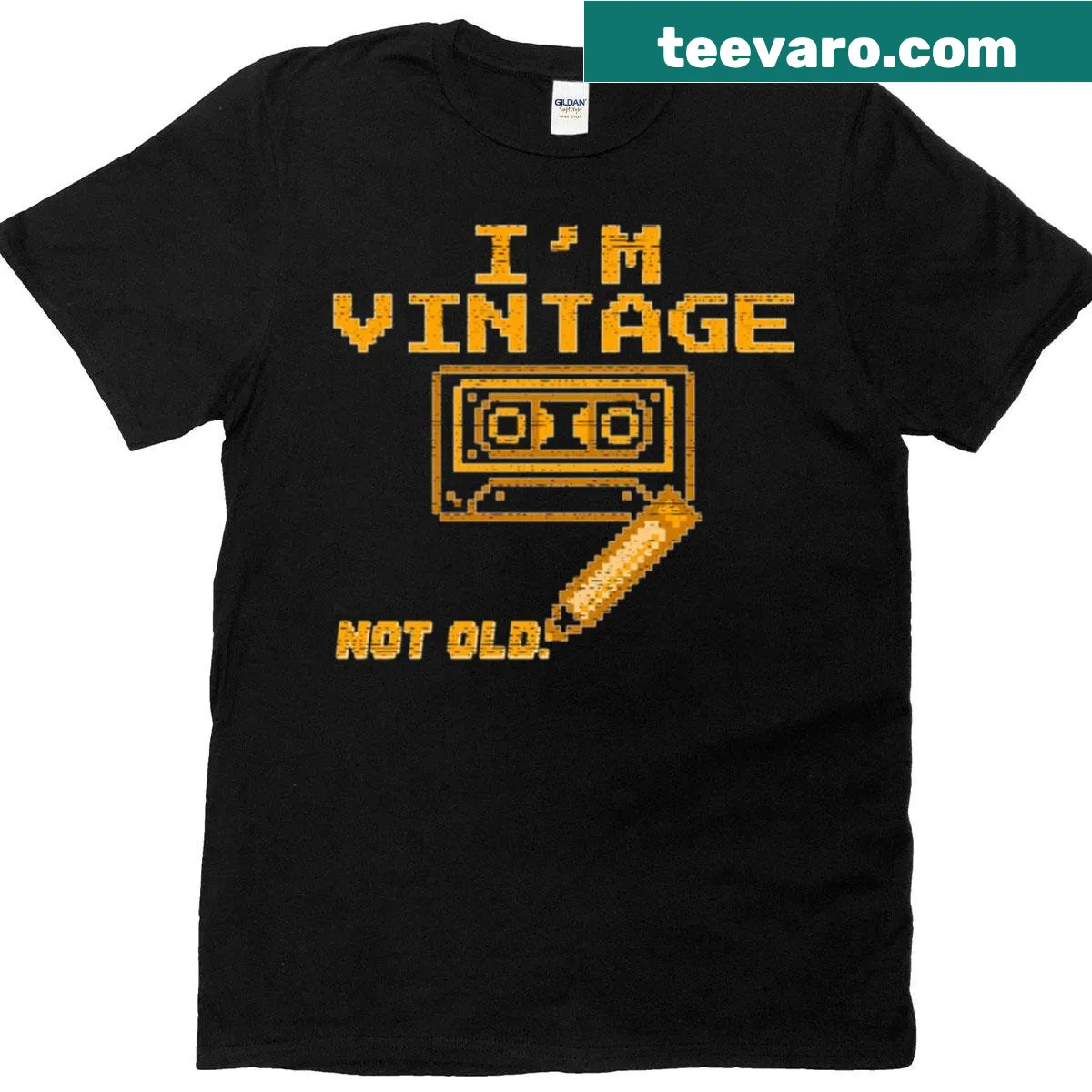 Retro cassette tape graphic with text I'm Vintage Not Old — on a men's t-shirt
