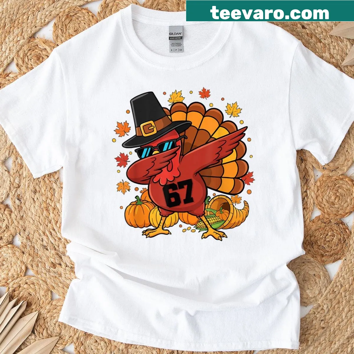 Illustrated dabbing turkey meme t-shirt for Thanksgiving kids — on a men's t-shirt