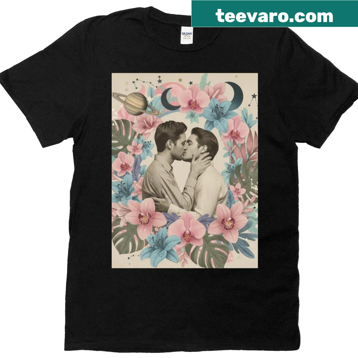 Art print t-shirt of a galaxy inside a man's body — on a men's t-shirt