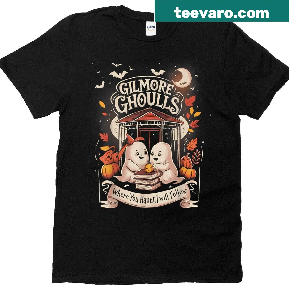 Charming ghost graphic with text for Halloween enthusiasts — on a men's t-shirt