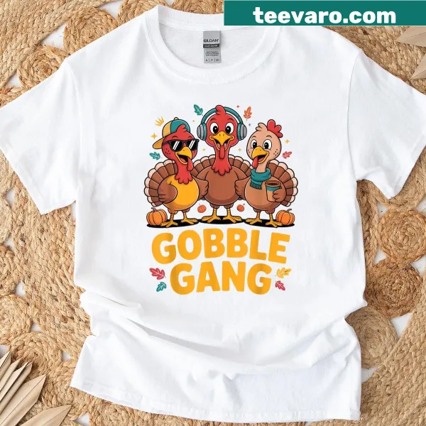 Thanksgiving t-shirt with 'Gobble Gang' and turkey graphics