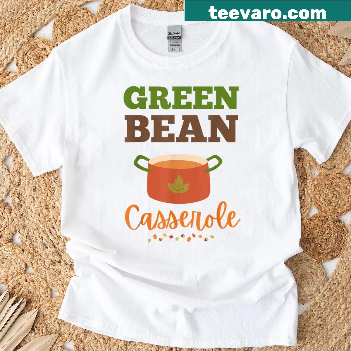 Funny Thanksgiving T-shirt with green bean casserole graphic — on a men's t-shirt