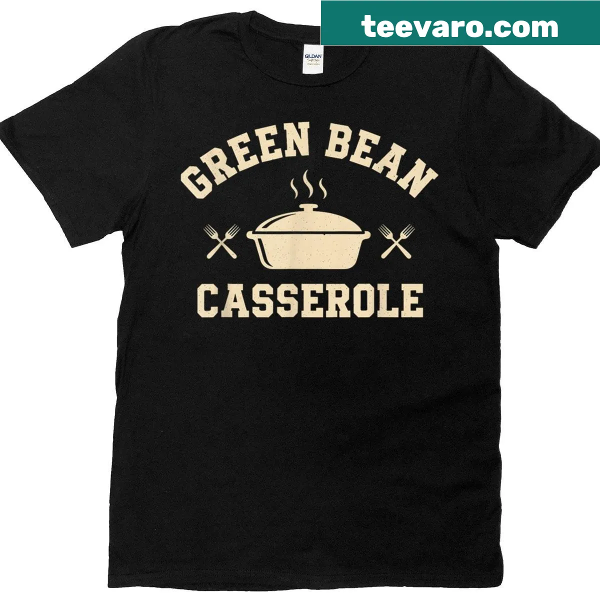Graphic of green bean casserole on a Thanksgiving T-shirt — on a men's t-shirt
