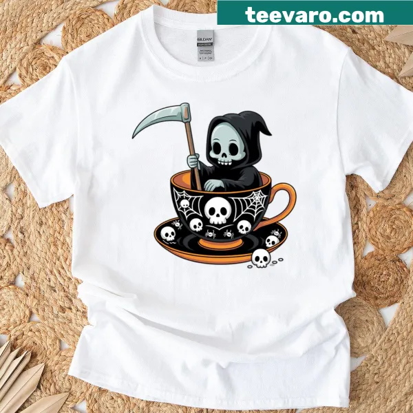 Halloween T-shirt featuring a Grim Reaper illustration