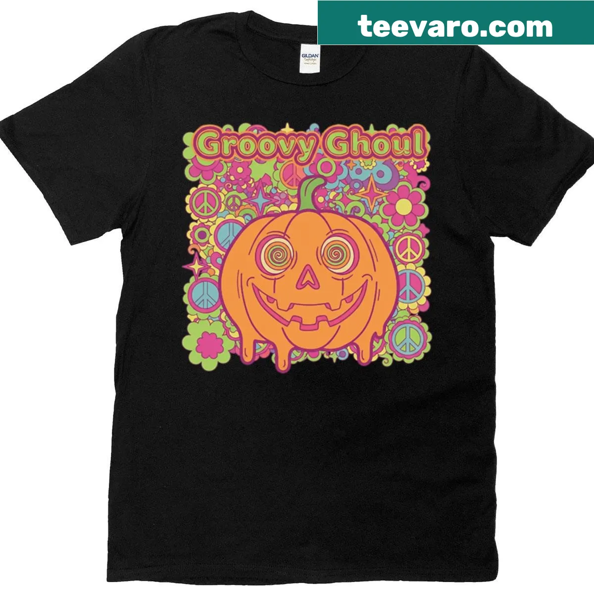 Whimsical Groovy Ghoul cartoon illustration T-shirt — on a men's t-shirt