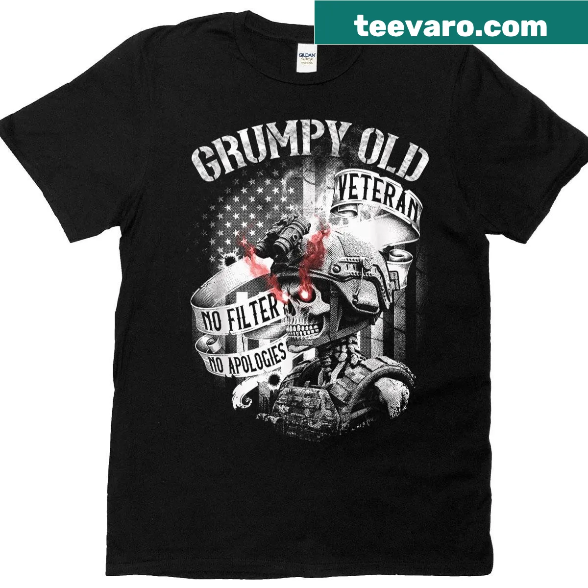 Funny T-shirt for veterans featuring grumpy old veteran humor — on a men's t-shirt