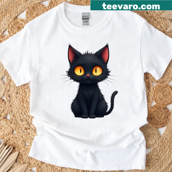 Halloween shirt with a playful black cat illustration