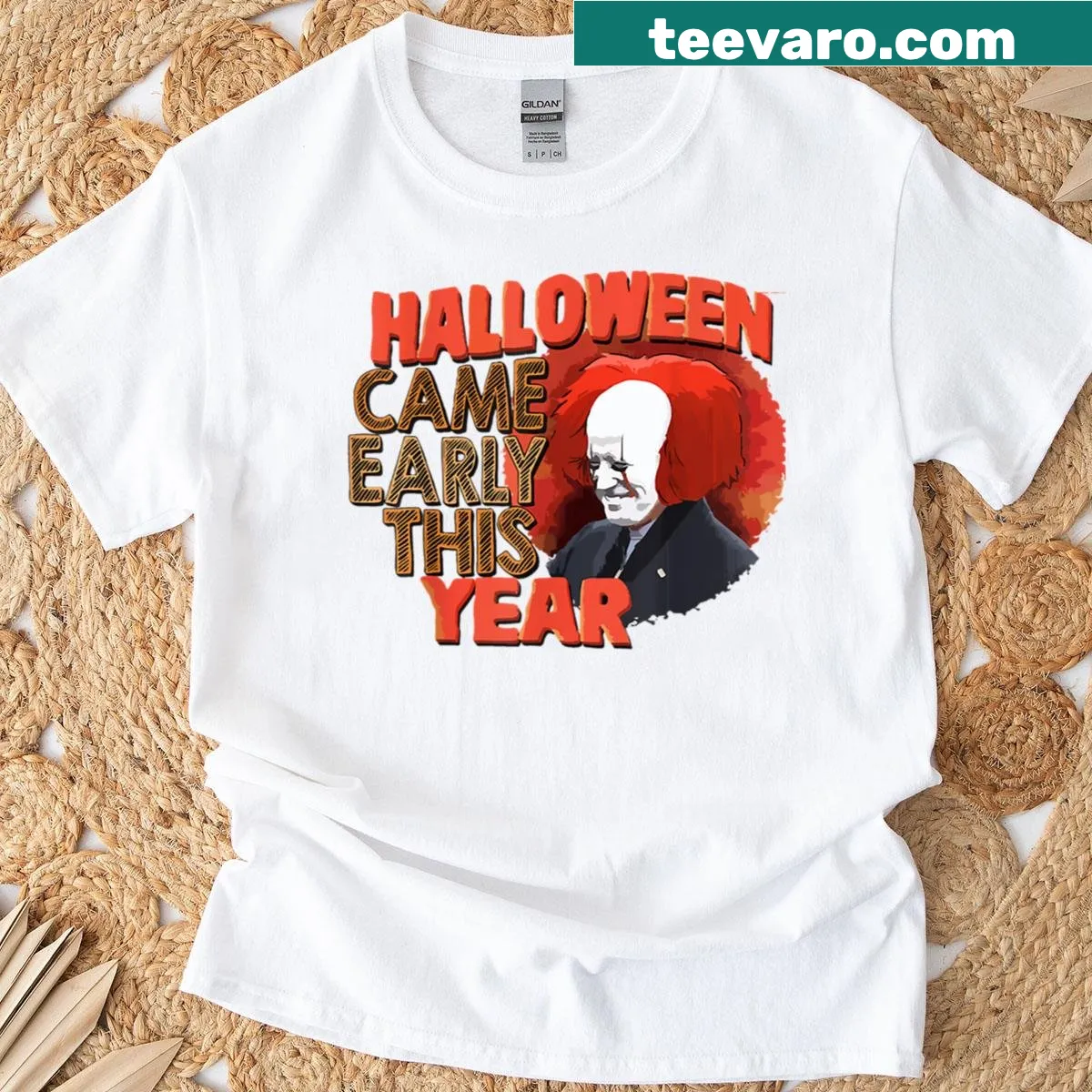 Humorous Halloween-themed T-shirt with Biden reference — on a men's t-shirt