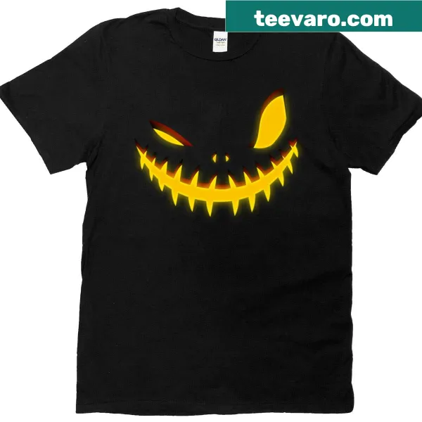 Sinister pumpkin illustration on a Halloween t-shirt.