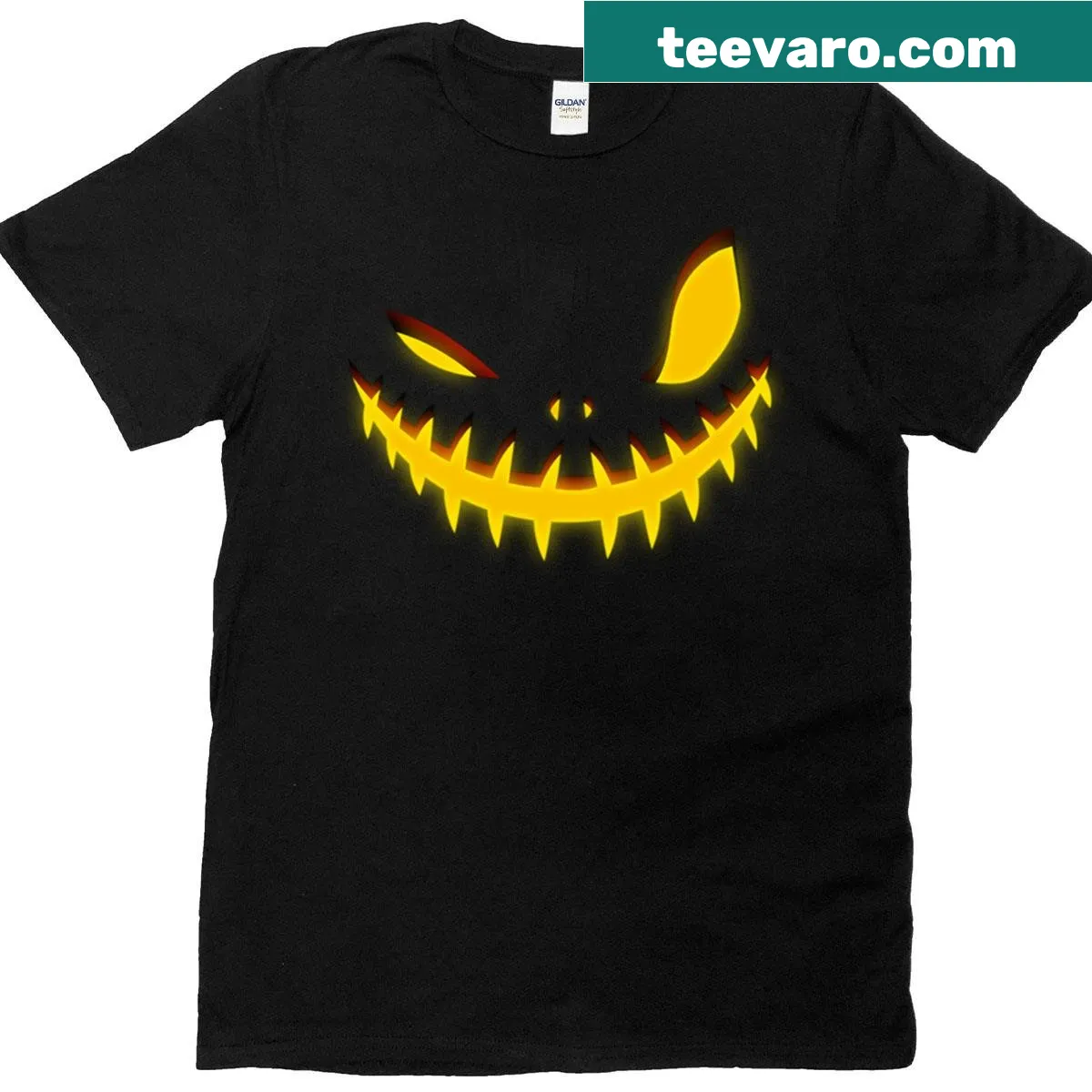 Sinister pumpkin illustration on a Halloween t-shirt. — on a men's t-shirt