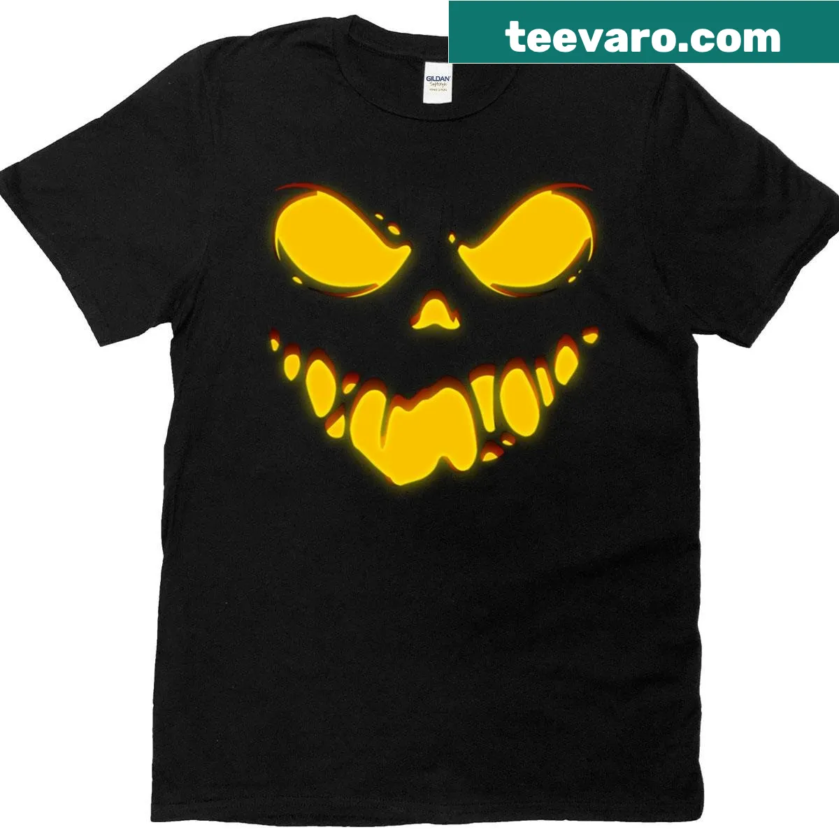 Creepy jack-o-lantern illustration shirt for Halloween — on a men's t-shirt