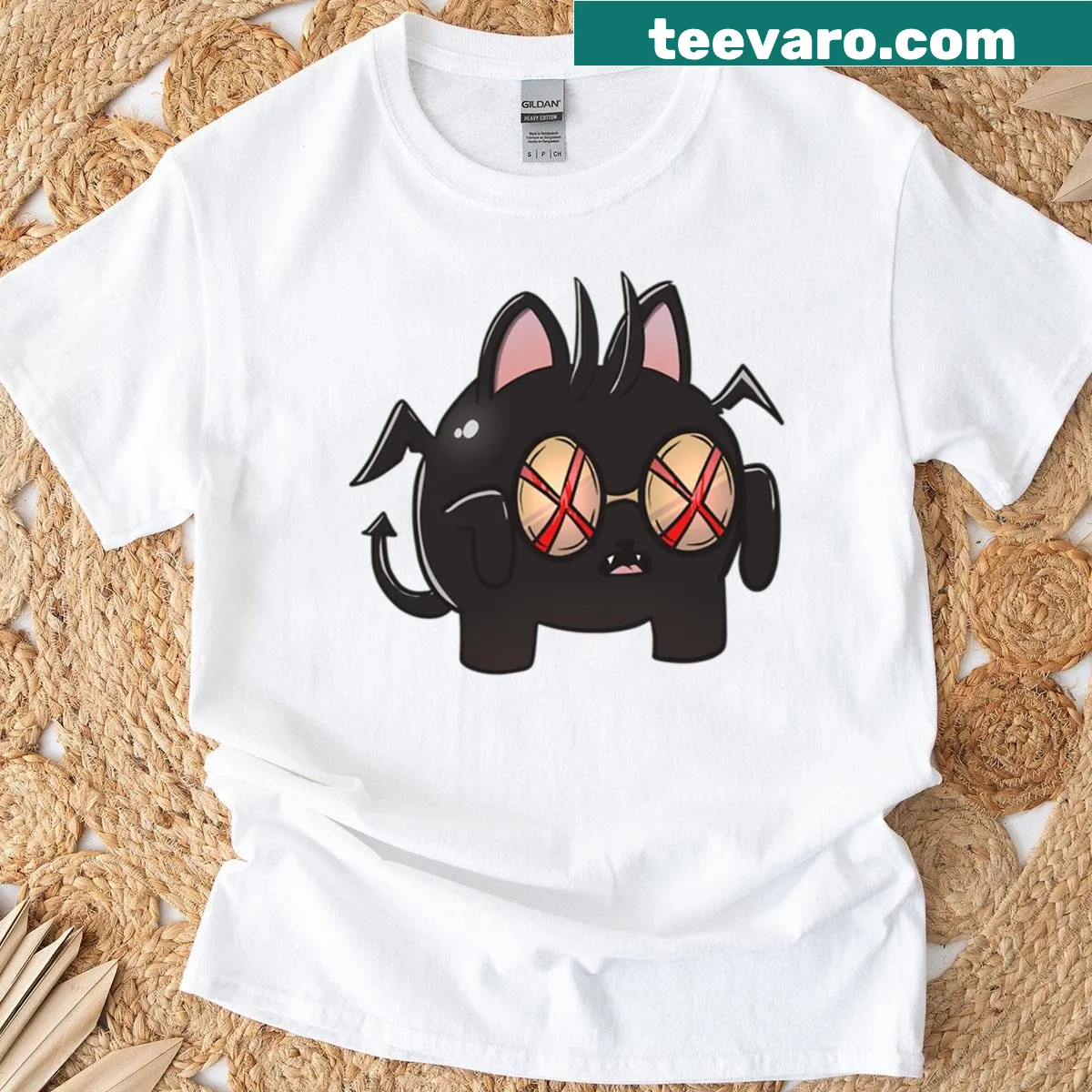 Demon cat Halloween T-shirt with spooky design — on a men's t-shirt